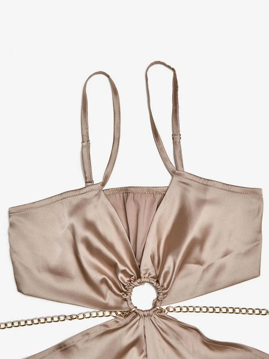 Champagne Jumpsuits Spaghetti Straps Satin Wide Summer Outfit