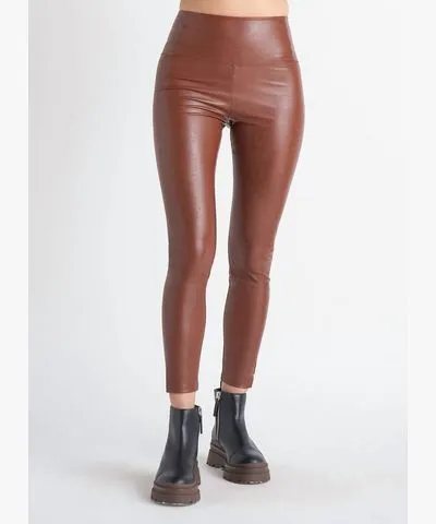 Dex High Waisted Faux Leather Leggings In Dark Camel